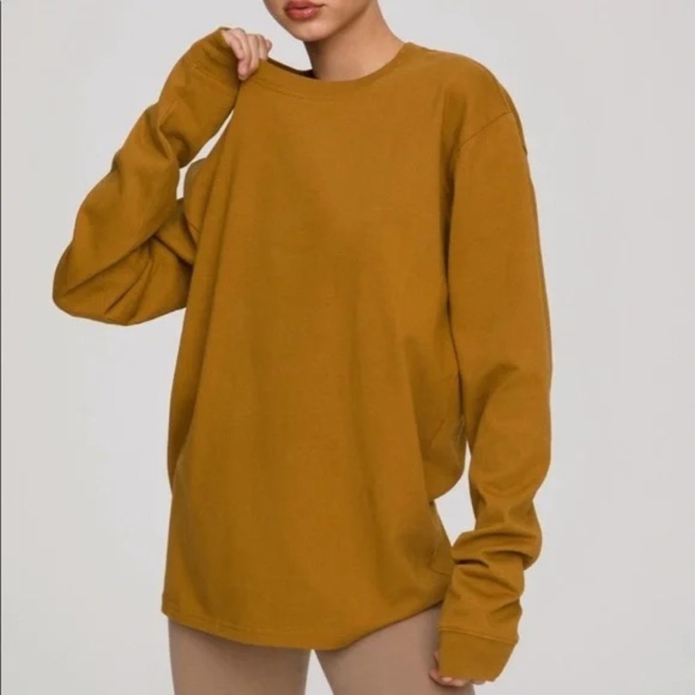 Good American Long Sleeve Crewneck T-Shirt GT0196 Bronze Brown Size 5/6 (2X-3X)